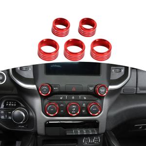 for RAM AC Control Radio Knob Cover Trim Ring Fit for Dodge RAM 2018-Present Red Interior Accessories 5pcs