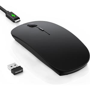 TECKNET Bluetooth Wireless Mouse for Laptop, Rechargeable Silent Computer Mouse (Bluetooth 5.2/3.0 & 2.4G), Ultra-Thin, 6-Level Adjustable 4800 DPI Bluetooth Mouse for Mac OS, iPad, Windows, Android