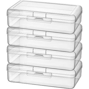 4 Pack Rectangular Clear Plastic Storage Containers Box with Hinged Lid for Beads and Other Small Craft Items (8 x 4.7 x 2.3 inch)