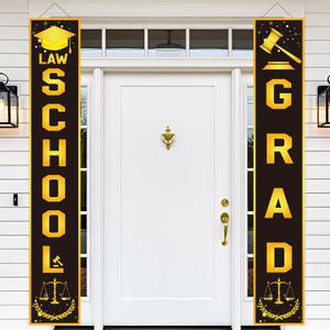 Law School Graduation Decorations, Black Gold Law School Graduation Banner, 2 Pcs Law School Grad Hanging Banners, Grad Party Decor for Porch Home Classroom Backdrop 12x71 Inch