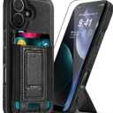 for iPhone 17 Leather Case, Wallet Case with Card Holder (3 Cards) & Kickstand, Slim Protective Cover with Stand for iPhone 17 6.3"Black