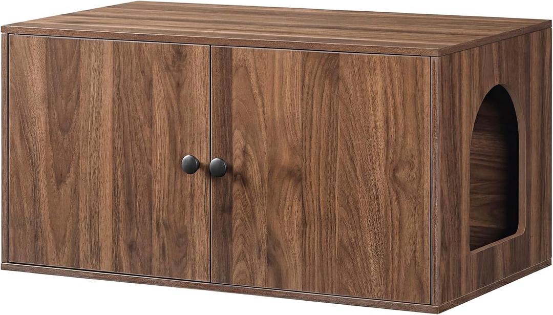 HOOBRO Cat Litter Box Enclosure, Hidden Litter Box Furniture with Side Entry, Litter Box Cabinet, Indoor Cat House, End Side Table, 31.5"L x 17.7"W x 16.3"H, for Living Room, Bathroom, Walnut WL40MW01