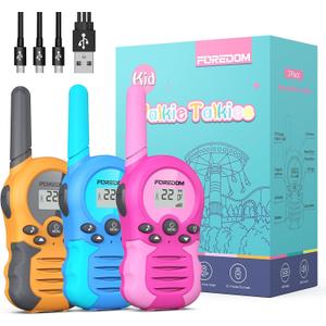FOREDOM Rechargeable Walkie Talkies for Kids Walkie Talkies Long Range for Boy & Girl Age 3 to 12 Year Old Birthday Toys  3 Pack