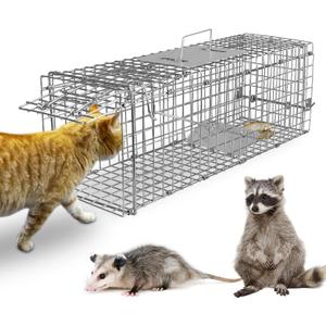 23.3" Live Animal Cage Trap,Collapsible Galvanized Wire with Pedal Triggers,Indoors/Outdoors Humane Cat Trap for Stray Cats,Squirrel,Raccoons,Mouse,Groundhogs, Foxes,Armadillos