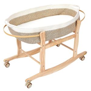 Pinkunn Moses Basket Stand Rocking Moses Basket Rocker Stand Adjustable Wooden Bassinet Stand with Wheels for Newborn, Basket is Not Included(Wood Color, 31.5 x 15.75 x 18.9 Inch)
