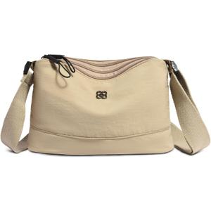 Eslcorri Lightweight Nylon Crossbody Bag for Women, 3 Pocket Casual Shoulder Purse with Adjustable Strap for Travel Daily Use | Well-organized, Neutral, Compact yet spacious, Secure-zippered, Go-to everyday