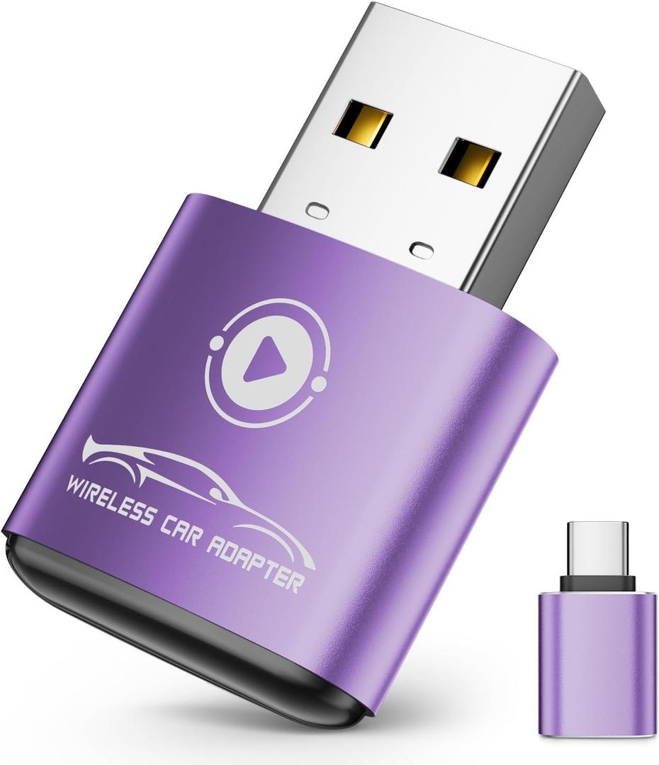 Wireless CarPlay Adapter for Apple iPhone2026 Upgraded Mini Design, Converts Factory Wired to Wireless Adapter for CarPlay, Plug and Play, Auto Connect Fast and Stable(Purple)
