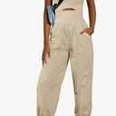 ReachMe Womens Running Onesie Athletic Romper Pants Hiking Outfits One Piece Workout Jumpsuits with Pockets (X-Small, Beige)