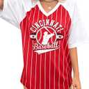 Baseball Shirt Women Oversized Game Day Fan T-Shirt Baseball Season Short Sleeve Tops (Red, L)