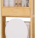 Over The Toilet Storage Cabinet with Drawer and Flip Door, Bamboo Bathroom Organizer Shelf with Anti-Tip Design and Waterproof Feet Pad, Freestanding Rack Above WC Space Saver (Natural)