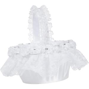 CHILDWEET Flower Girl Basket with Lace Trim Elegant Wedding Ceremony Basket for Petals for Bridesmaids Ring Bearers Special Occasions White