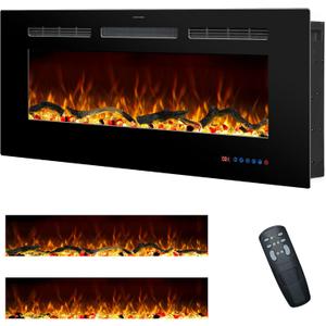 42 Inches Electric Fireplace Inserts, Recessed and Wall Mounted Fireplace Heater for Indoor Use with Remote Control, 13 Color Flames with Log &Crystal, 9H Timer, 750/1500W