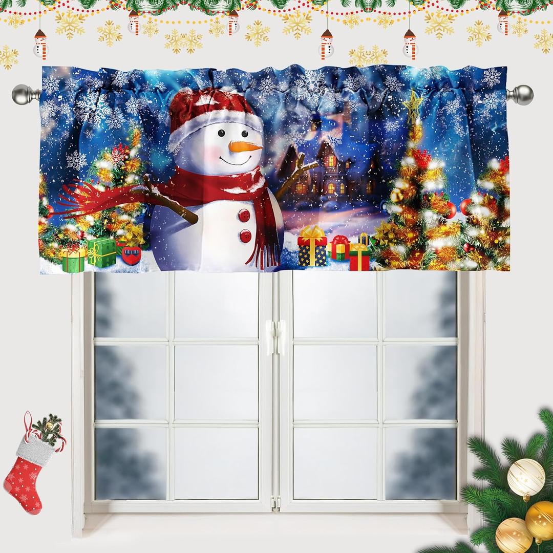 SUNWISHA Christmas Window Curtains Valance Decoration 52x18 inch Snowman Happy Christmas Eve Winter Forest Decor - Rod Pocket Kitchen/Bathroom/Laundry Valances