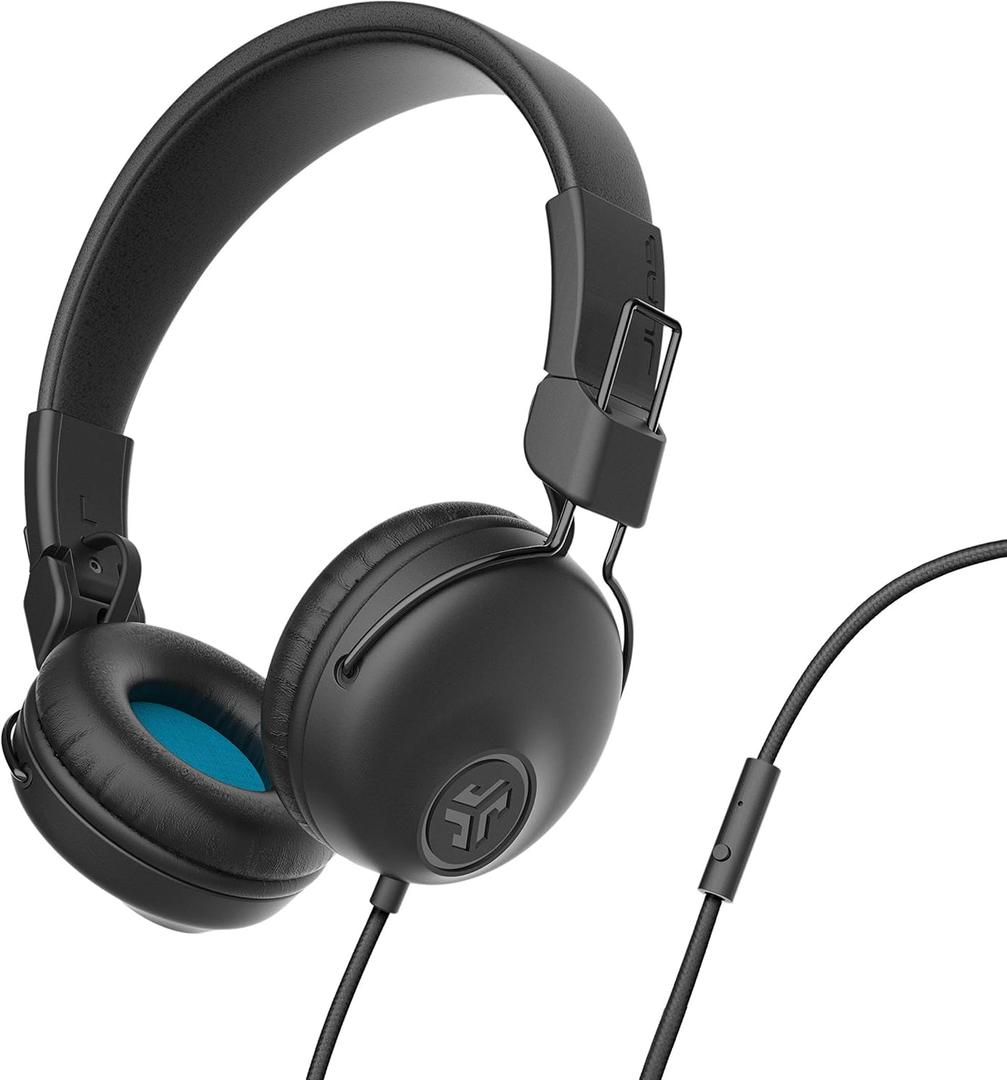 JLab Studio Wired On-Ear Headphones, Black, Tangle Free Cord, Ultra-Plush Faux Leather with Cloud Foam Cushions, 40mm Neodymium Drivers with C3 Sound