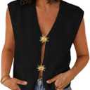 LILLUSORY Womens Vest Tops Spring Cute Sweater Knit V Neck Button Down Summer Outfits Casual Loose Cardigan (Small, Black)