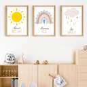 Set of 3 Framed Boho Nursery Wall Art Prints Decor,12x16Rainbow Weather Wall Decor Inspirational Canvas Wall Art Prints Framed Nursery Children Artwork for Kids Playroom Bedroom Decoration