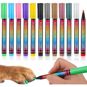 Dog Nail Polish Pens Quick Dry, 12 Colors Dog Safe Nail Polish Set Acrylic Paint Markers Beautiful Dog Nails Ideas Creative Dog Accessories Pet Care for Doggy Puppy Piggy Cats
