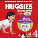 Huggies Size 4 Baby Diapers, Little Movers HuggFit 360 Baby Diapers with 360 Waistband, Size 4 (22-37 lbs), 64 Count