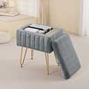 DUMOS Vanity Storage Ottoman Stool, Compact Faux Fur Footstool with Soft Seat, Modern Cute with 4 Metal Legs & Adjustable Feet for Bedroom, Living Room, Dressing Area & Dorm Grey, 12.25"D x 16"W x 19"H