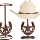 Cowboy Hat Stand, Hat Display, Western Horseshoe Decor, Cowboy Hat Holder, Hat Stands for Display Tabletop, Cowboys Gifts for Men, Desk Hat Rack for Fedora, Sun Hats,Straw Hats, Iron, Bronze, 2 Packs