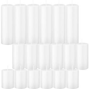 18 Pcs White Pillar Candles Bulk SetHurricane Candles3 Different Lengths 2 x 3/4/6 Inch (6 Each)Dripless Unscented SmokelessGives You a Better Atmosphere When Organizing an Event Party.