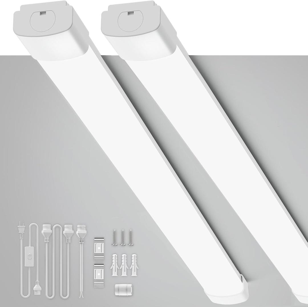 Plug in Light 4FT 2PCS, Linkable LED Daylight Shop Light, No-Flicker, 4FT/2PCS-White