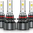 Compatible for Honda Civic High Low Beams Bulbs 2004 2005 2006 2007 2008 2009 2010 2011 2012 2013 2014 2015, 6500K White Powersports Lights With Cooling Fan, Plug-n-Play, for Off-Road Use, Pack of 4
