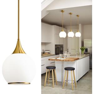 Pendant Lights Kitchen Island: Brushed Gold Light Fixture Farmhouse with Milk Glass - 10 Inch Mid Century Globe Kitchen Lighting Fixtures Ceiling for Dining Room, 1 Pack-10inch