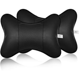 DS. DISTINCTIVE STYLE Car Neck Pillow 2 Pieces PU Leather Travel Pillow for Head Rest Neck Support for Car Seat - Black