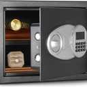 Amazon Basics Steel Security Safe and Lock Box with Electronic Keypad, Secure Documents Storage, Black, 0.5 Cubic Feet, 13.8"W x 9.8"D x 9.8"H, Removable Shelf