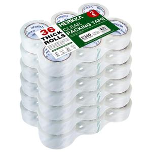 HERKKA Clear Packing Tape, 36 Rolls Heavy Duty Packaging Tape for Shipping Packaging Moving Sealing, Thicker Clear Packing Tape, 2 inches Wide, 65 Yards Per Roll, 2340 Total Yards