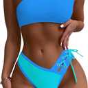 SherryDC Women's Cheeky Cutout One Shoulder Bikini Color Block V Cut High Leg Two Pieces Swimsuit (S, 141 Light Blue)