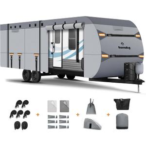 Upgrade 7 Layers RV Cover 35-38 FT, Somokg Heavy Duty Travel Trailer RV Cover, Utility Trailer Cover for Snowproof, Rip-Stop Camper Cover with 5+2 Windproof Straps & Abundant Kit