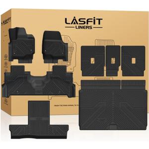 LASFIT Floor Mat&Cargo with Backrest Mat for 7 Seats 2025 2026 Ford Expedition Max(Not for Standard),TPE Easy Clean All Weather TPE Custom Fit for SUV Car Liners, 1st&2nd&3rd&Cargo Liner, Black 5pcs