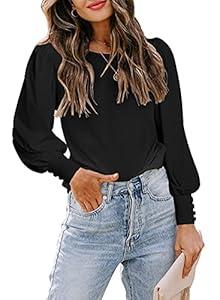 DOROSE Womens Tops Puff Sleeve Blouses Dressy Casual Work T Shirts (Small), Black