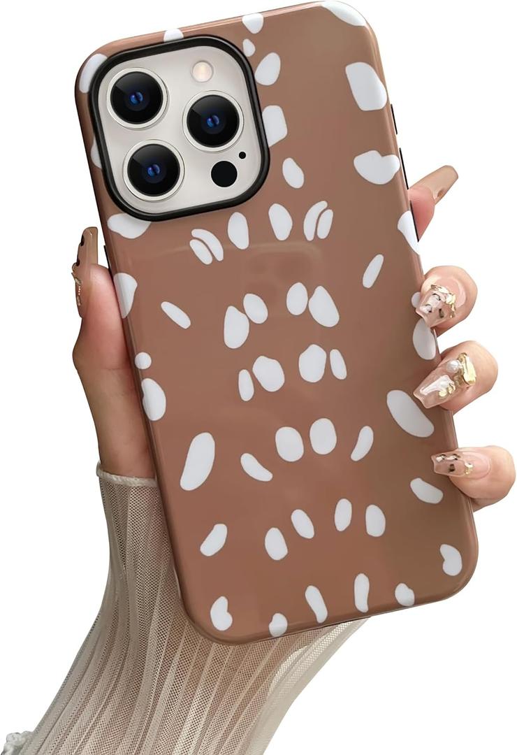 Yeddabox Compatible with iPhone 15 Pro Max Case with Deer Print, Cute Fawn Cover Shockproof Protective Soft TPU and Hard PC Case for iPhone 15 Pro Max for Women Girls - Brown