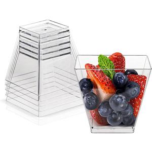 Jizvxe 50 Pack 3.5 Oz Square Dessert Cups,Plastic Clear Dessert Cups,Disposable Tasting Cups Great for Desserts,Appetizers,Mousse