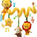 Jollybaby Crib Stroller Car Seat Toys for Baby 0-3-6-9-12 Months, Tummy Time Hanging Sensory Toys for Newborn with Music Box and Teether, Spiral Carseat Toy for Baby Boys Girls Gifts (07-Little Lion)