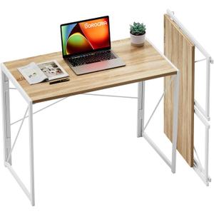 Coavas Folding Desk 31.5 inch Foldable Small Portable Computer Desks, Spaces Saving Writing Sturdy Table for Bedroom, Home Office, Dorm, Apartment, Pre Assembled, White Oak