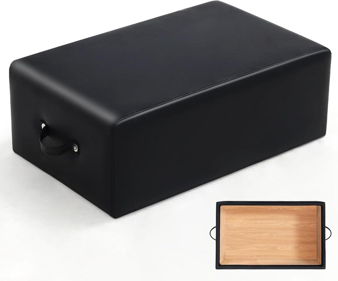 Pilates Box, Pilates Reformer Sitting Box, Vegan Leather Cover, Foam Padding with Wood Frame, for Home or Studio Workout