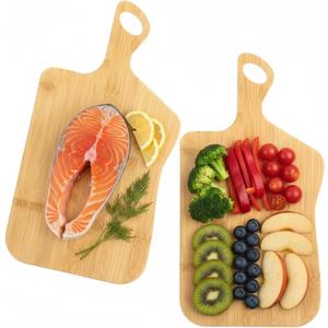 Jucoan 2 Pack Bamboo Cheese Board with Handles, 16 x 8.5 Inch Bamboo Wood Cutting Board Chopping Boards for Pizza, Bread, Cheese, Charcuterie, Fruit, Vegetables, New Home Housewarming Gift