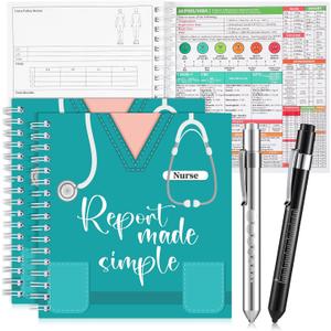 Pajean 4 Pcs Nurse Report Sheet Notebooks with Medical Pens Light Made Simple Pocket Journals Spiral Essentials Notepads for Nurse Appreciation Gifts Rn Student Clinical Supplies(Wide)