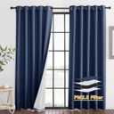 RYB HOME Dustproof Curtains for Large Window, Soundproof Thermal Insulated Blackout Curtains for Sliding Glass Door Furance Office Dorm Bedroom Living Room, Navy Blue, W62 x L84 inch, 2 Panels