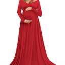 Saslax Maternity Off Shoulders Half Circle Gown for Baby Shower Photo Props Dress (Large, N-red 83)