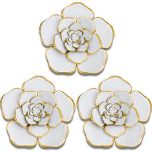 Chuangdi 3 Pieces Large Wall Metal Flowers Multiple Layer Home Decoration for Indoor Outdoor Home Garden Office Living Room Garden Porch Patio (White,8 Inch)