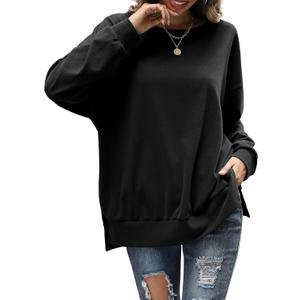 Florboom Womens Oversized Sweatshirts Crew Neck Long Sleeve Tunic Top Casual Fall Soft Pullover (X-Large, Black)