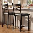 Bar Stools Set of 2, Counter Height Bar Stools with PU Upholstered Seat, Metal Frame Kitchen Bar Chairs with X-Design Back and Footrest for Kitchen Island, Counter Bar, Dining Room, 26" Black