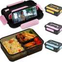 Bento Box Adult Lunch Box, Lunchable Containers with 3 Compartments, Meal Prep Food Container for Women, Lunch Box with Utensils, Snack/Salad/Sandwich Box, Microwave/Dishwasher Safe/BPA Free(Pink)