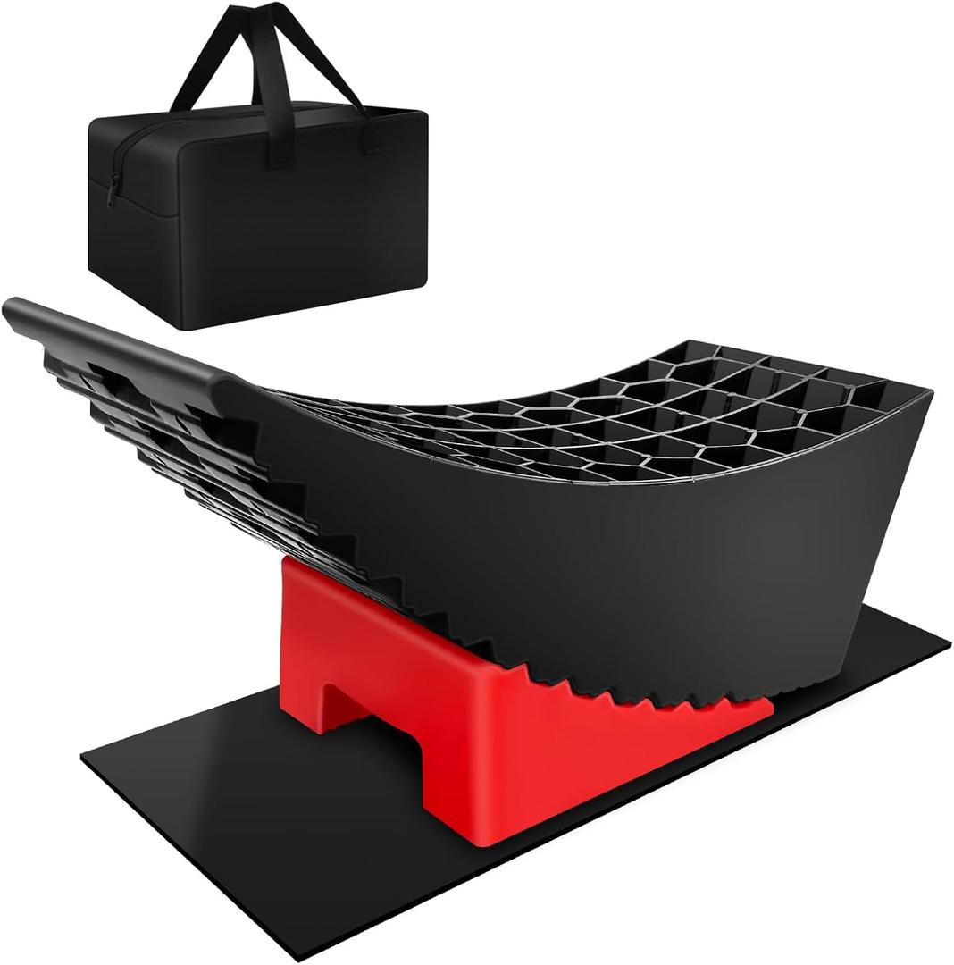 Car Tire Change Ramp 6.3" Tire Lift, 1 Pc Travel Trailer Tire Change Ramp, Curved Leveling Block with Chock & Anti-Slip Mat, Fits Dual Axle Travel Trailer RV Camper, Lift Up to 6.3", 35000 GVW