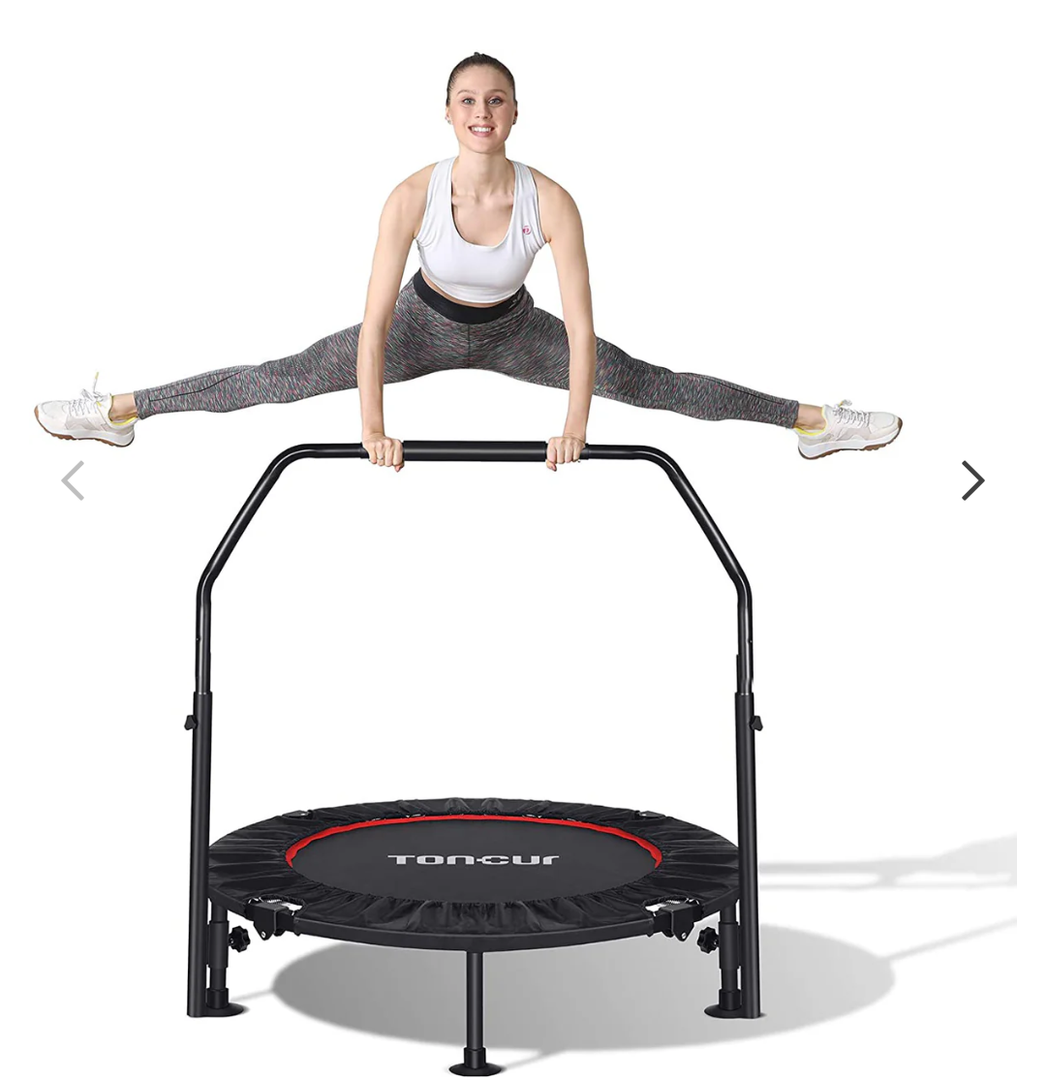Toncur 40" Foldable Mini Trampoline, Fitness Rebounder with 5 Levels Adjustable Foam Handle for Adults or Kids Workout, Exercise Bounce for Indoor/Garden, Max Load 330 Lbs(6 Suction Cups Included)